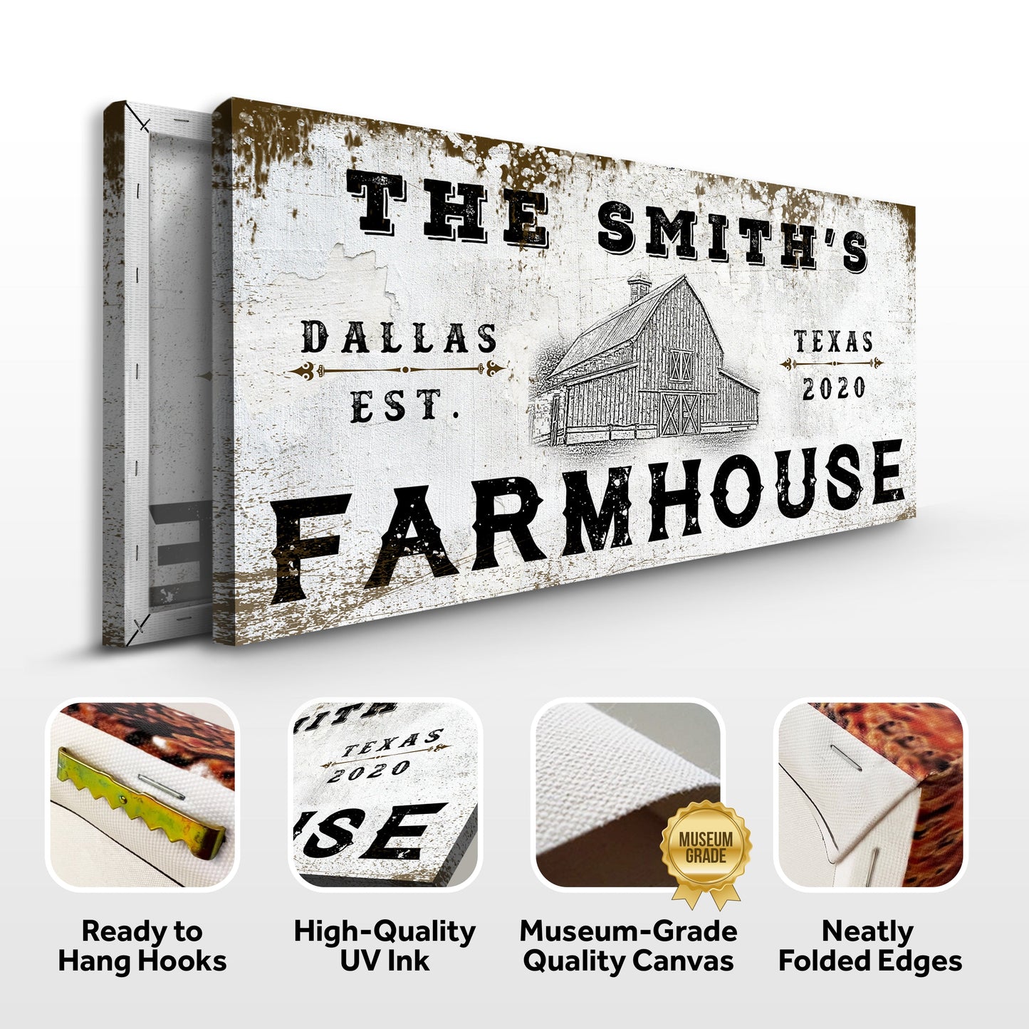 Farmhouse Sign IV Canvas by Tailored Canvases, rustic weathered sign with barn illustration on Tampa Home & Garden Store