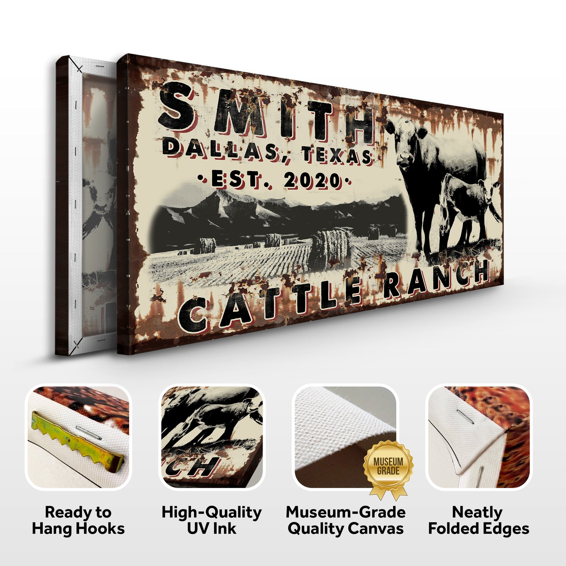 Cattle Ranch Vintage Sign canvas by Tailored Canvases, rustic distressed sign on Tampa Home & Garden Store