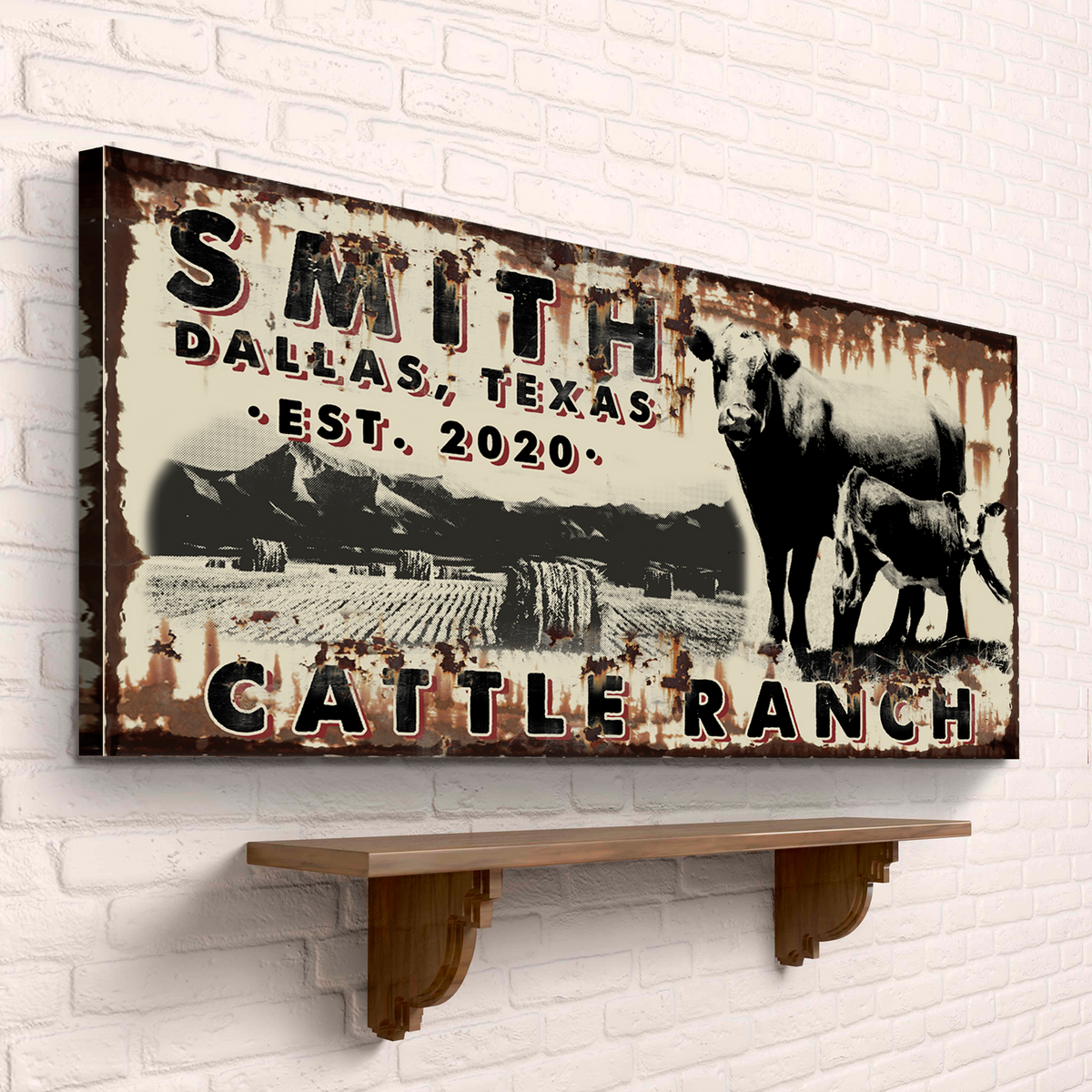 Cattle Ranch Vintage Sign canvas by Tailored Canvases, rustic edges with bold lettering on Tampa Home & Garden Store