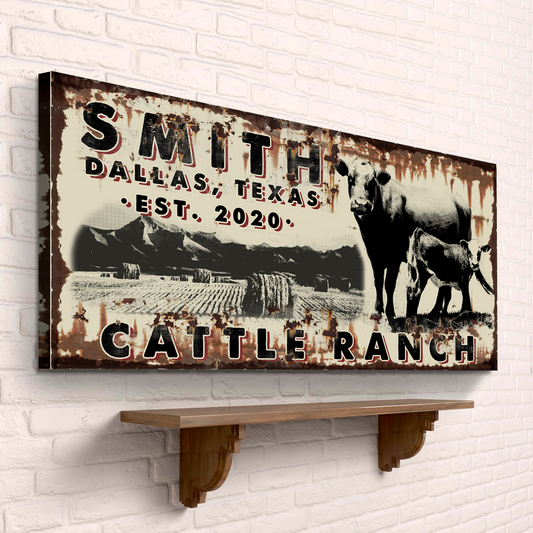 Cattle Ranch Vintage Sign canvas by Tailored Canvases, rustic edges with bold lettering on Tampa Home & Garden Store