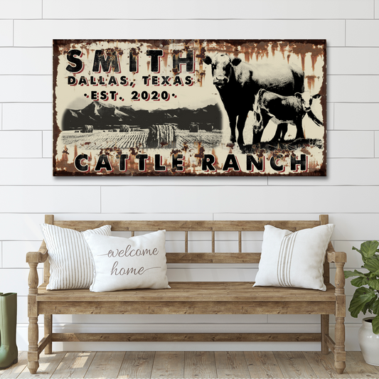 Cattle Ranch Vintage Sign canvas by Tailored Canvases in rustic brown tones on Tampa Home & Garden Store