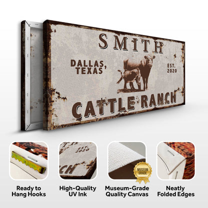 Angus Cattle Ranch Sign canvas with rusted edges and vintage lettering Dallas TX est 2020 on Tampa Home & Garden Store