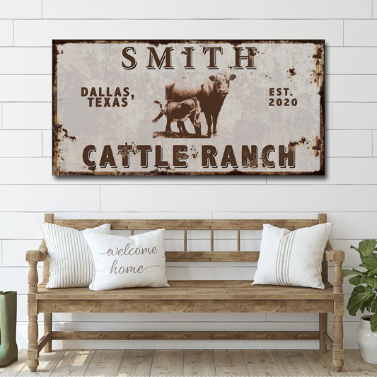 Smith cattle ranch canvas sign with cow silhouette, rustic feel Tailored Canvases on Tampa Home & Garden Store