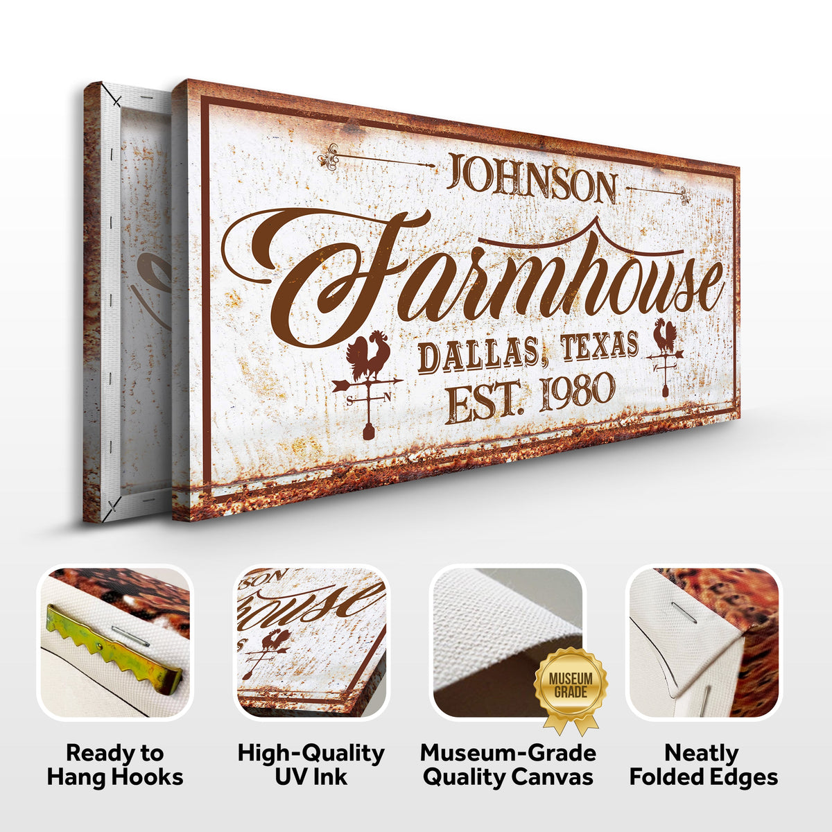 Farmhouse Sign III canvas by Tailored Canvases with rustic brown lettering on white frame on Tampa Home & Garden Store