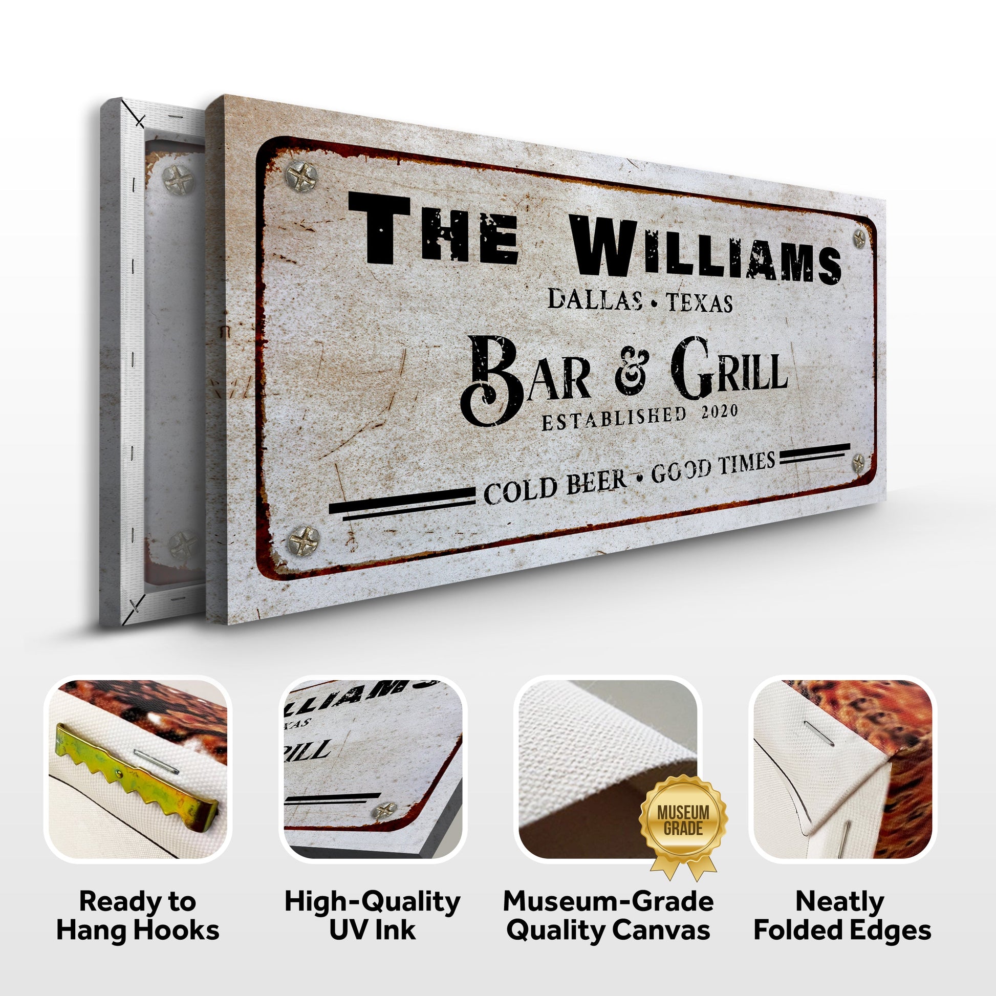 Bar and Grill Sign VII canvas by Tailored Canvases with rusted sign look on crafting canvas on Tampa Home & Garden Store
