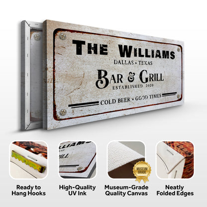 Bar and Grill Sign VII canvas by Tailored Canvases with rusted sign look on crafting canvas on Tampa Home & Garden Store