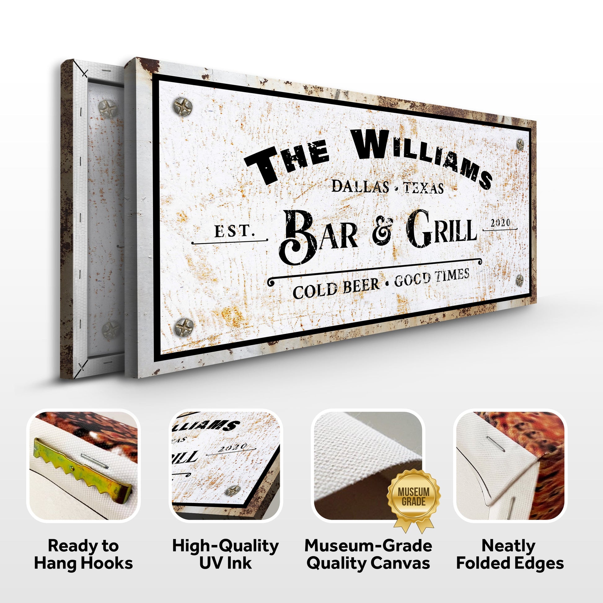 Bar and Grill Sign VIII canvas Tailored Canvases; distressed plaque with rust and black border on Tampa Home & Garden Store