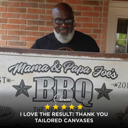 Personalized Bar and Grill Sign canvas by Tailored Canvases featuring Mama & Papa Joe's BBQ on Tampa Home & Garden Store