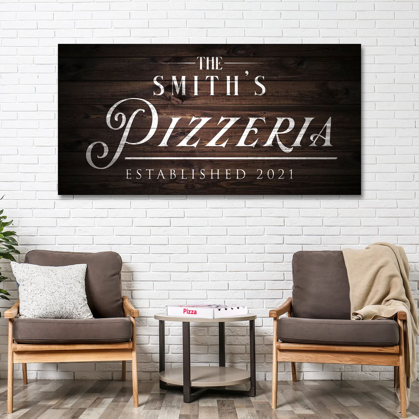 Pizzeria Sign canvas print on dark wood panel backdrop by Tailored Canvases crafting canvas on Tampa Home & Garden Store
