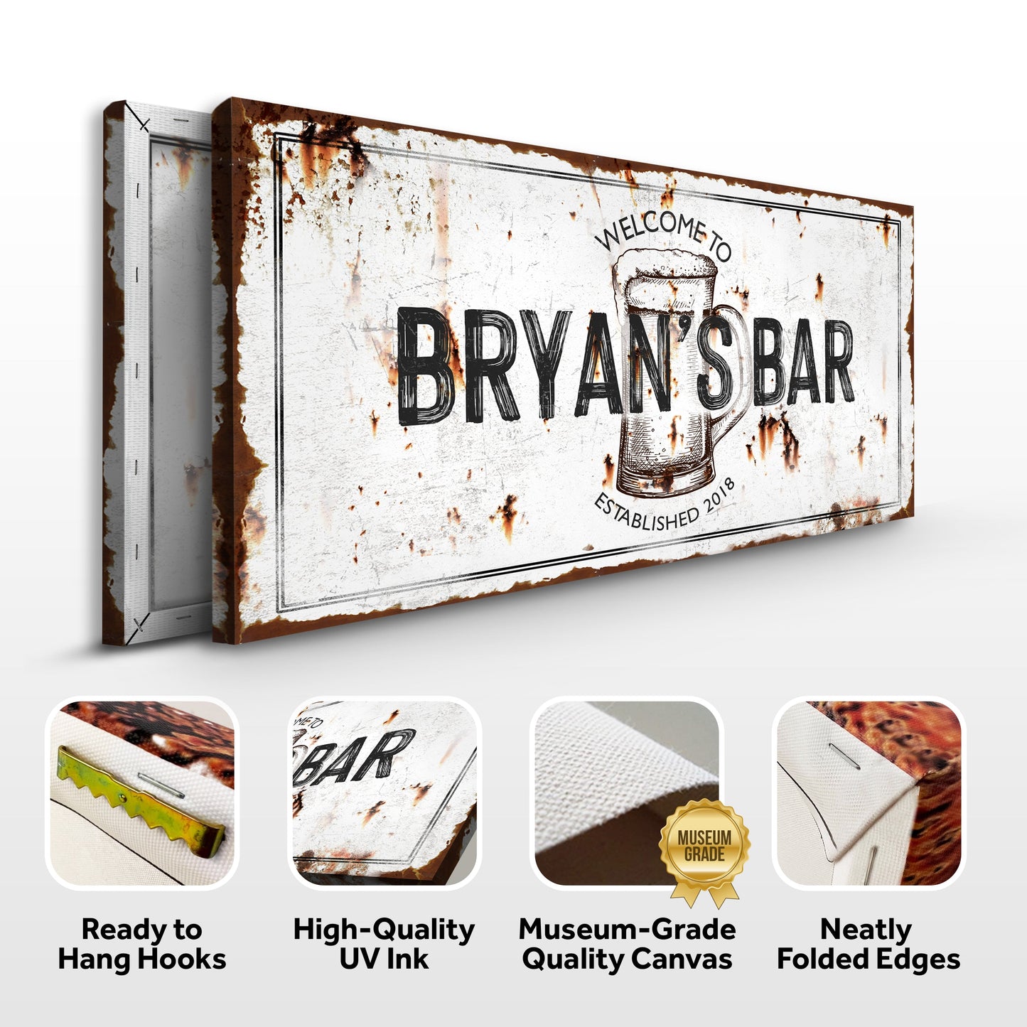 Beer Barrel Bar Sign II canvas by Tailored Canvases, rustic weathered sign with beer mug on Tampa Home & Garden Store