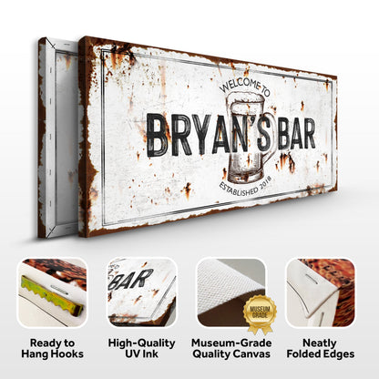 Beer Barrel Bar Sign II canvas by Tailored Canvases, rustic weathered sign with beer mug on Tampa Home & Garden Store