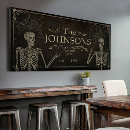 Canvas Gothic Family Sign by Tailored Canvases with skeletons and ornate border EST 1990 on Tampa Home & Garden Store