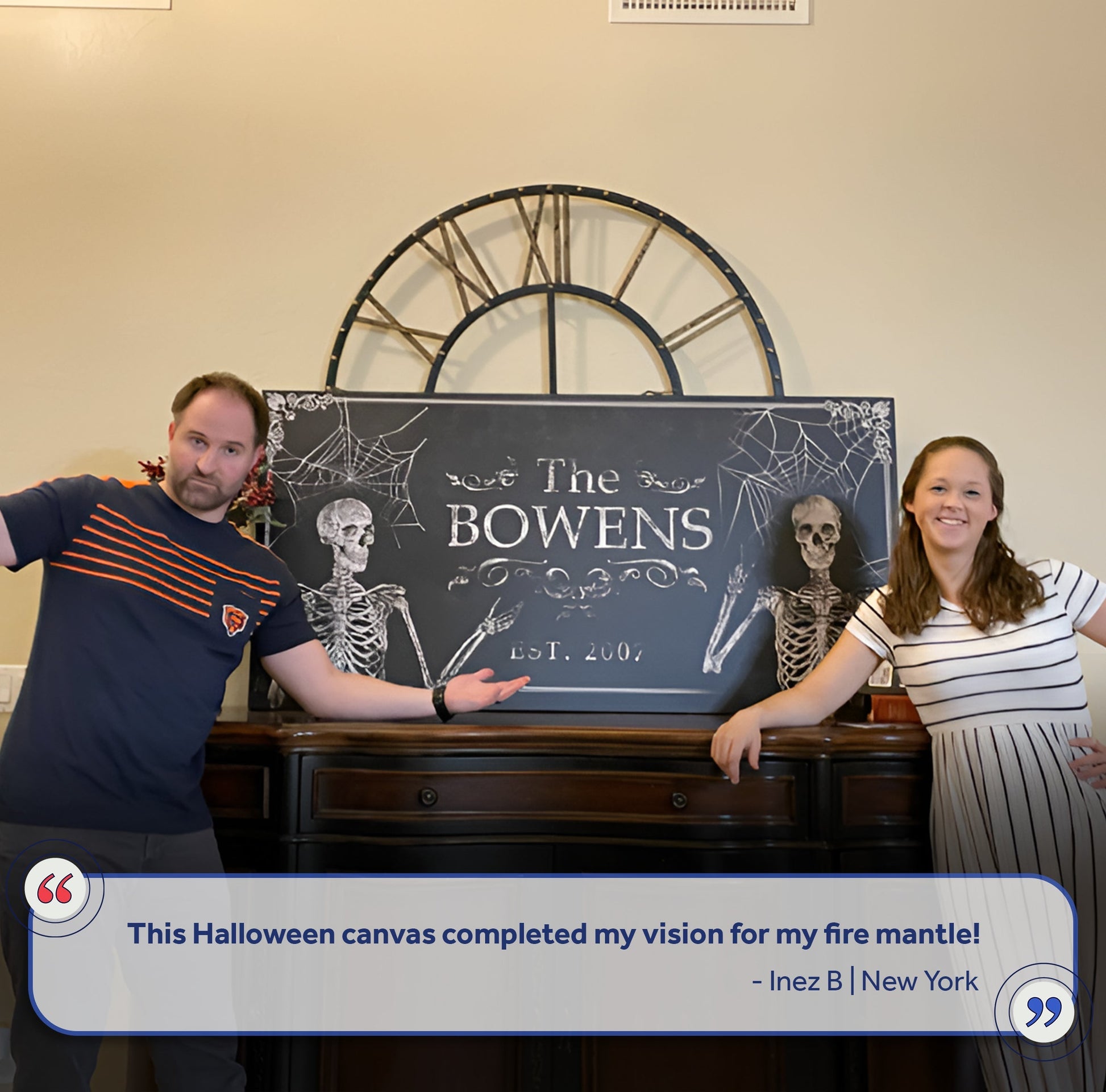 Gothic family sign canvas by Tailored Canvases featuring skeletons on a chalkboard backdrop on Tampa Home & Garden Store