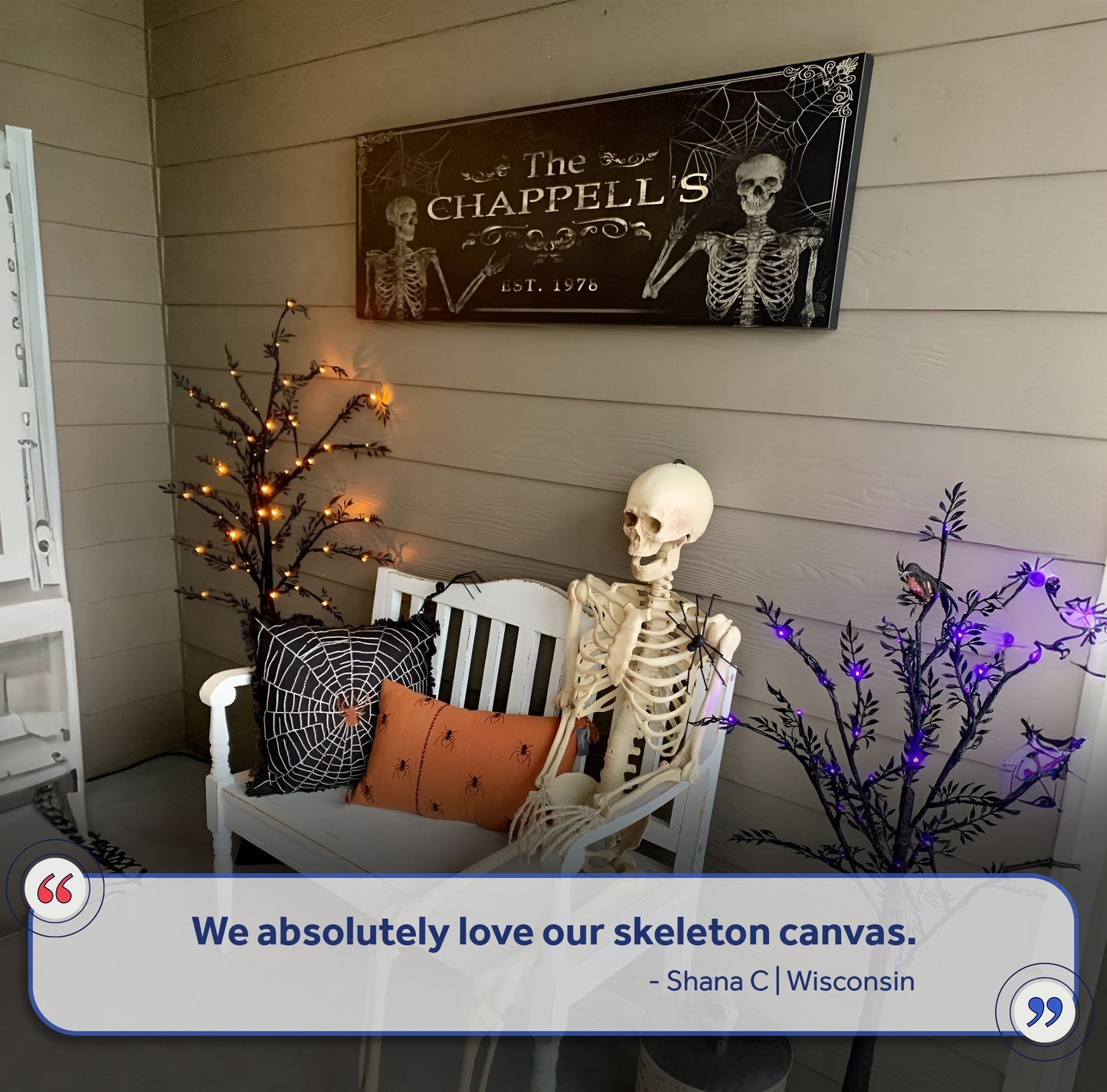 Custom Gothic family sign canvas with skeletons and spiderwebs, Tailored Canvases on Tampa Home & Garden Store