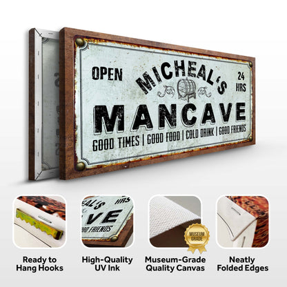 Man Cave Sign canvas print by Tailored Canvases, vintage distressed look on crafting canvas on Tampa Home & Garden Store