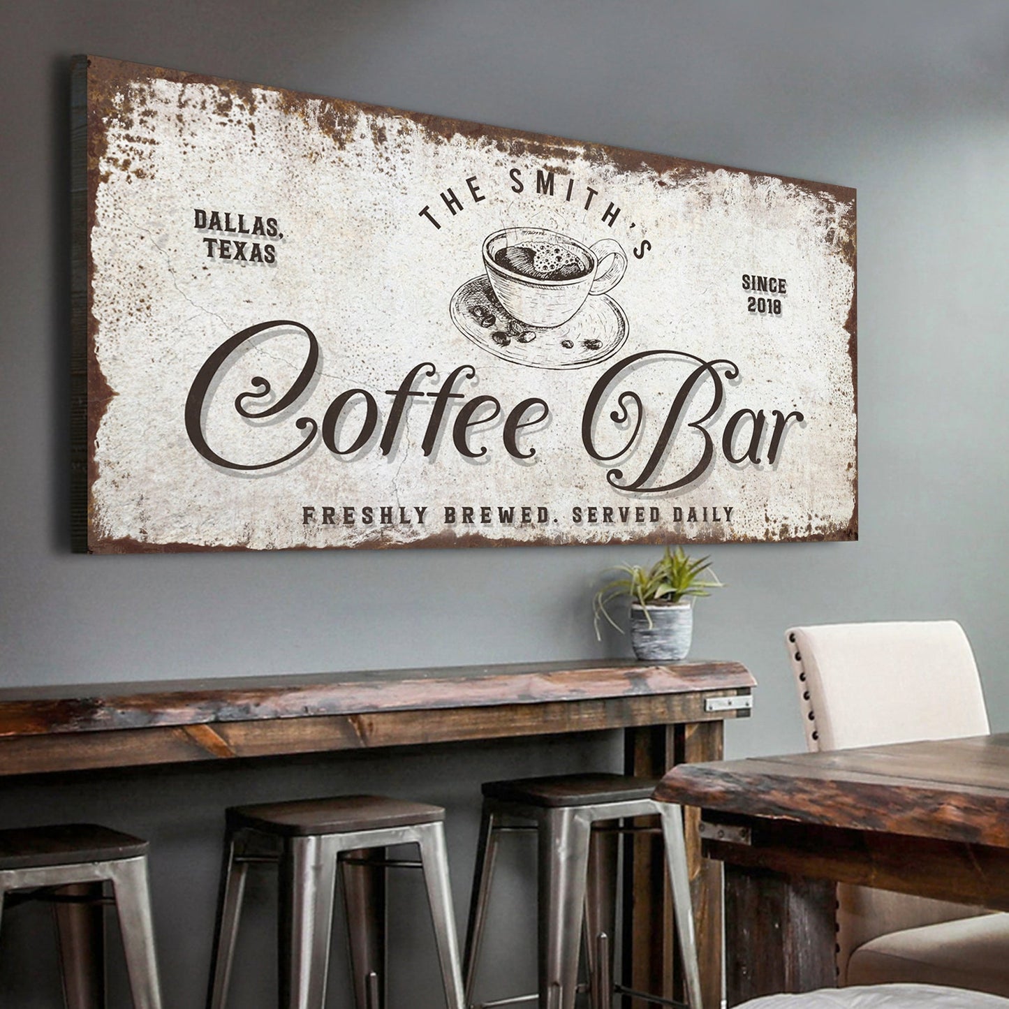 Coffee Bar Sign canvas by Tailored Canvases with vintage coffee cup motif on Tampa Home & Garden Store