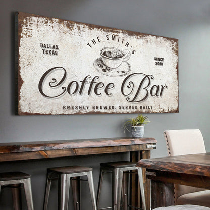 Coffee Bar Sign canvas by Tailored Canvases with vintage coffee cup motif on Tampa Home & Garden Store