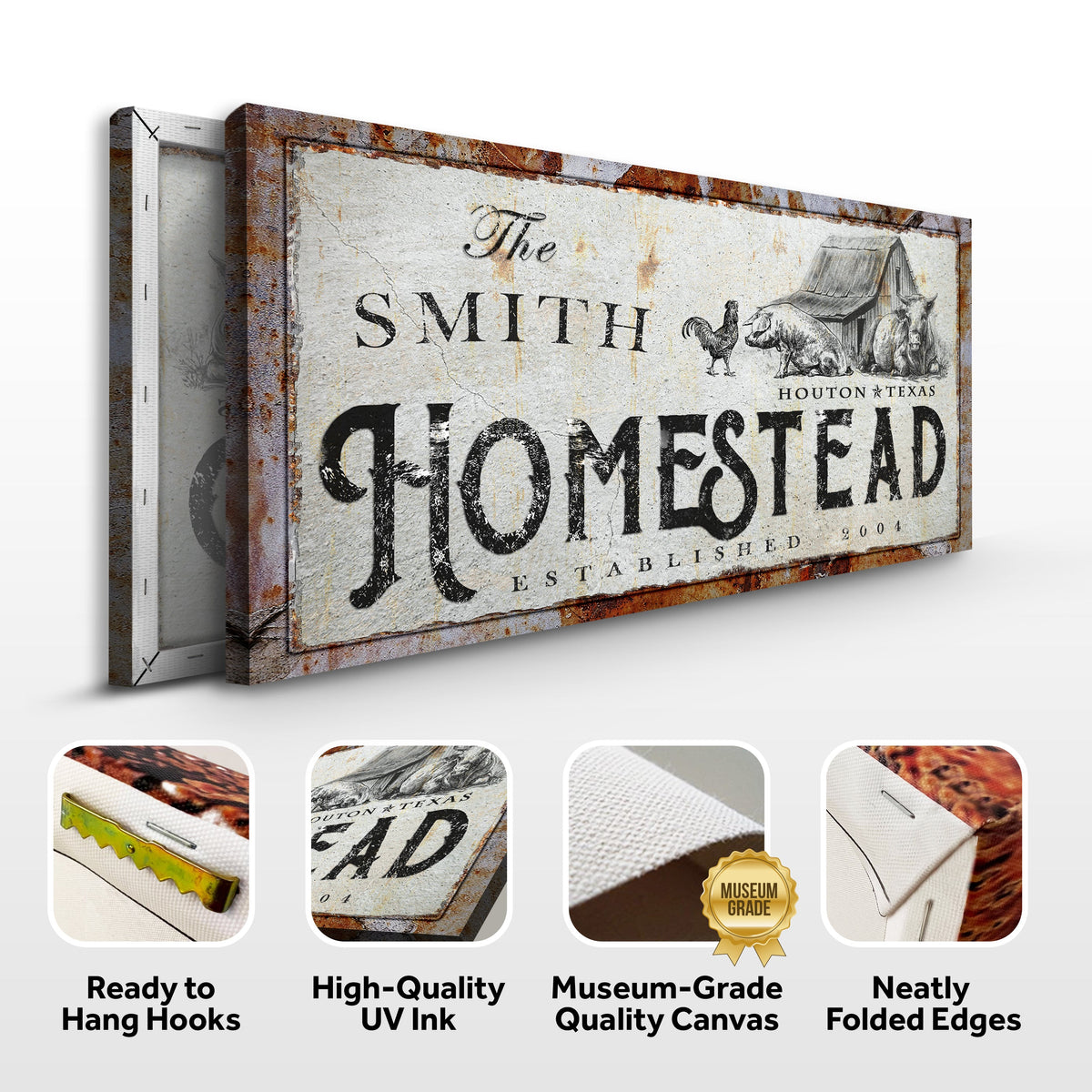 Homestead Sign canvas by Tailored Canvases; rustic distressed farmhouse art on rusted border canvas on Tampa Home & Garden Store