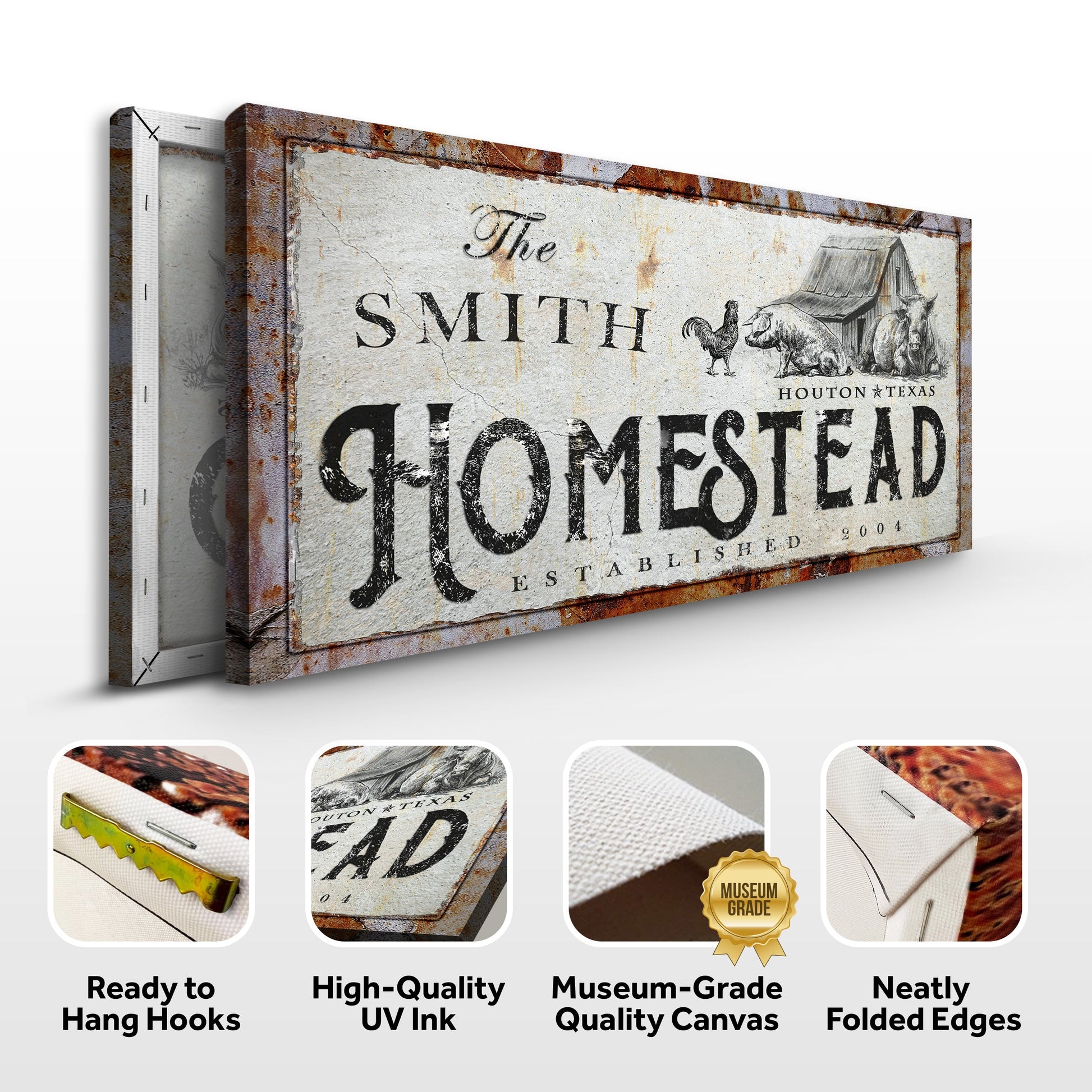Homestead Sign canvas by Tailored Canvases; rustic distressed farmhouse art on rusted border canvas on Tampa Home & Garden Store