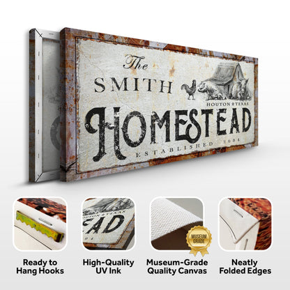 Homestead Sign canvas by Tailored Canvases; rustic distressed farmhouse art on rusted border canvas on Tampa Home & Garden Store