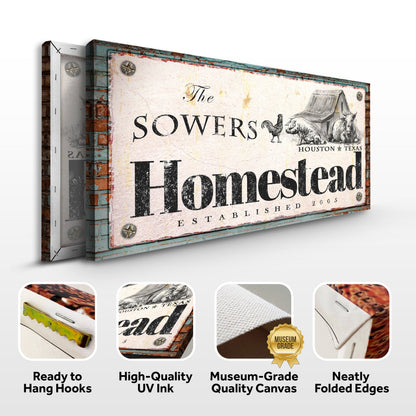 Homestead Sign III canvas with distressed vintage typography and rustic barnyard artwork on Tampa Home & Garden Store