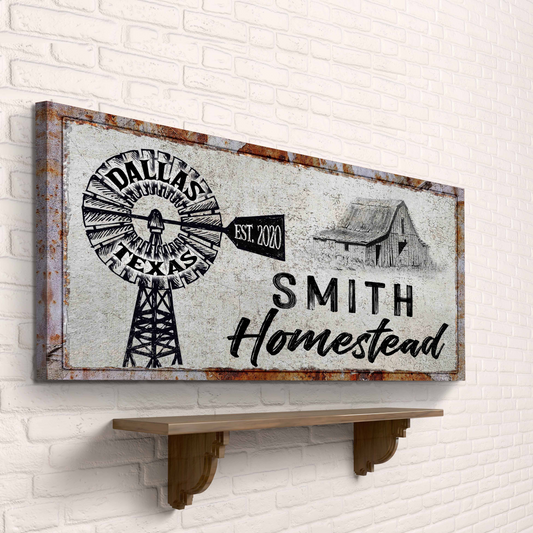 Homestead Sign II canvas wall art with rusted frame and windmill motif on Tampa Home & Garden Store