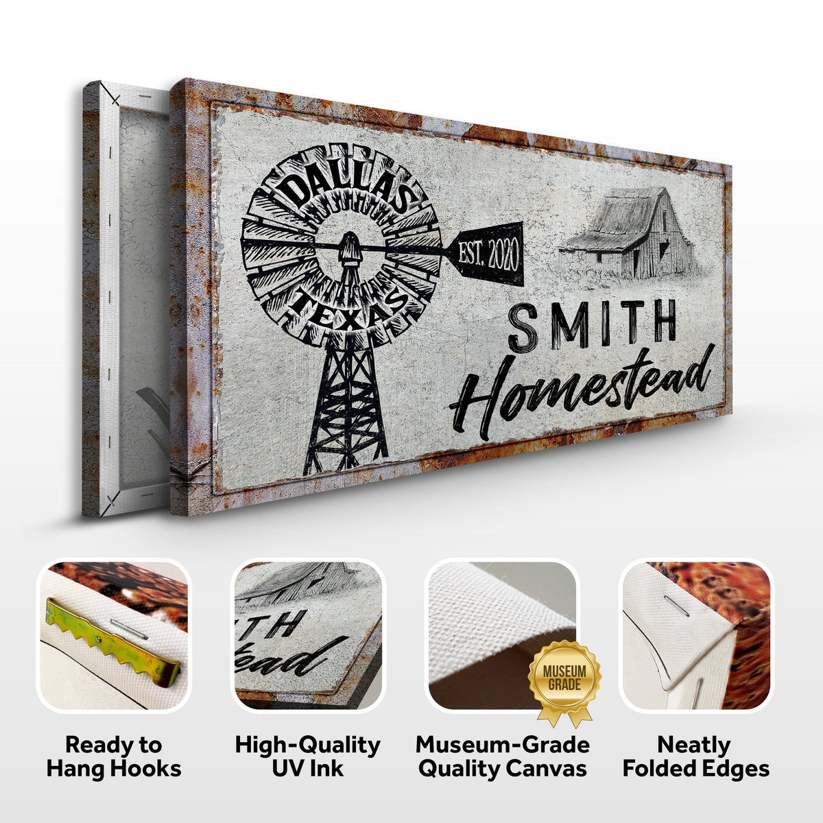 Homestead Sign II canvas by Tailored Canvases with rustic windmill and barn scene on Tampa Home & Garden Store