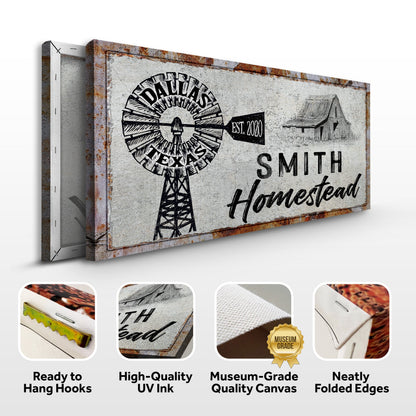 Homestead Sign II canvas by Tailored Canvases with rustic windmill and barn scene on Tampa Home & Garden Store