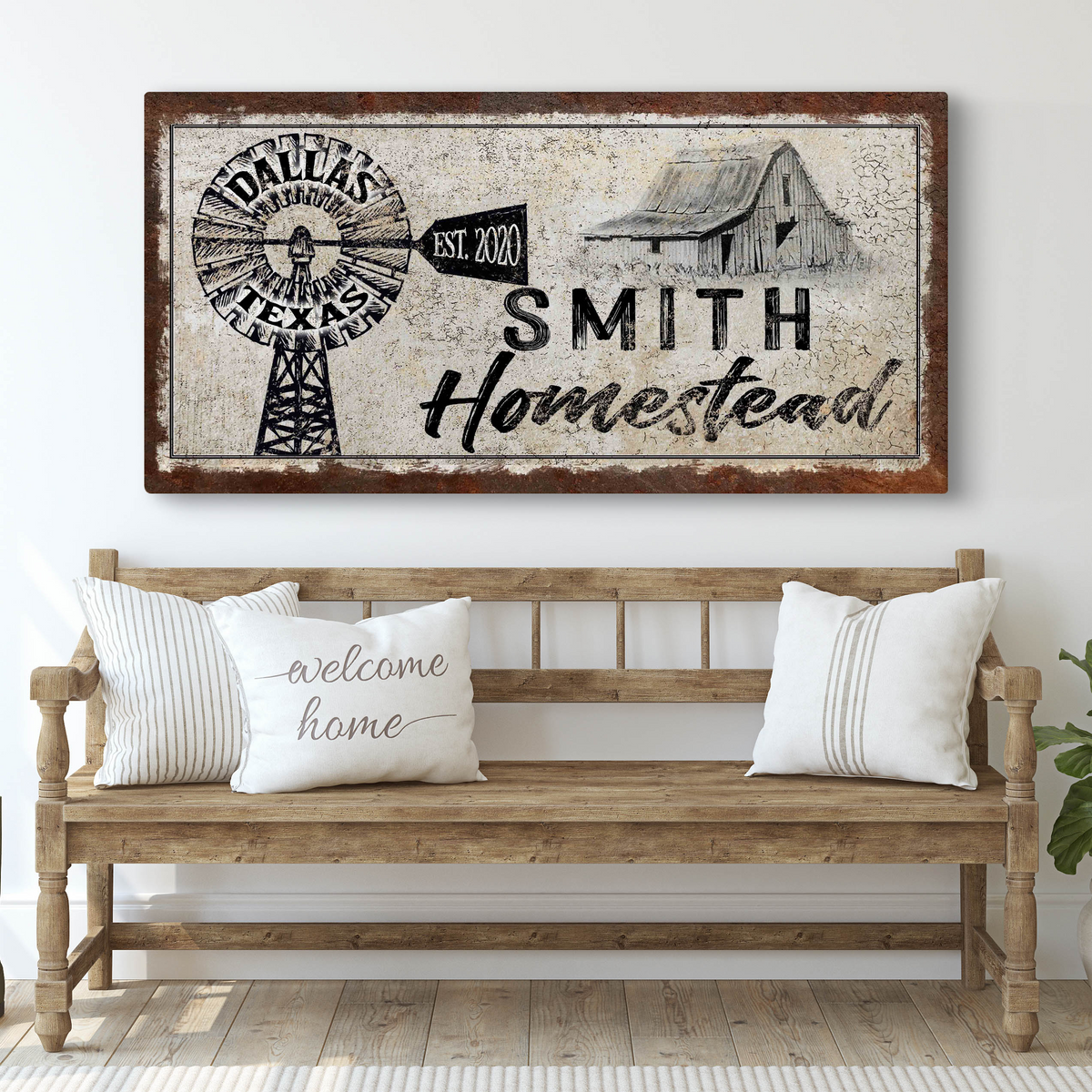 Canvas Homestead Sign II by Tailored Canvases, rustic farmhouse windmill and barn design on Tampa Home & Garden Store