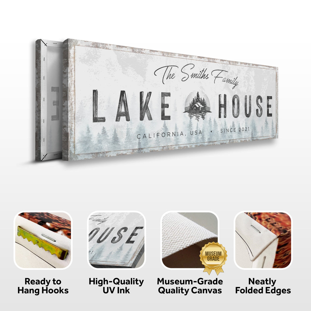 Family Lake House Sign II canvas; rustic weathered frame with lake house typography on Tampa Home & Garden Store