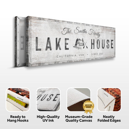 Lake House Cabin Sign canvas by Tailored Canvases with rustic distressed wood texture on Tampa Home & Garden Store