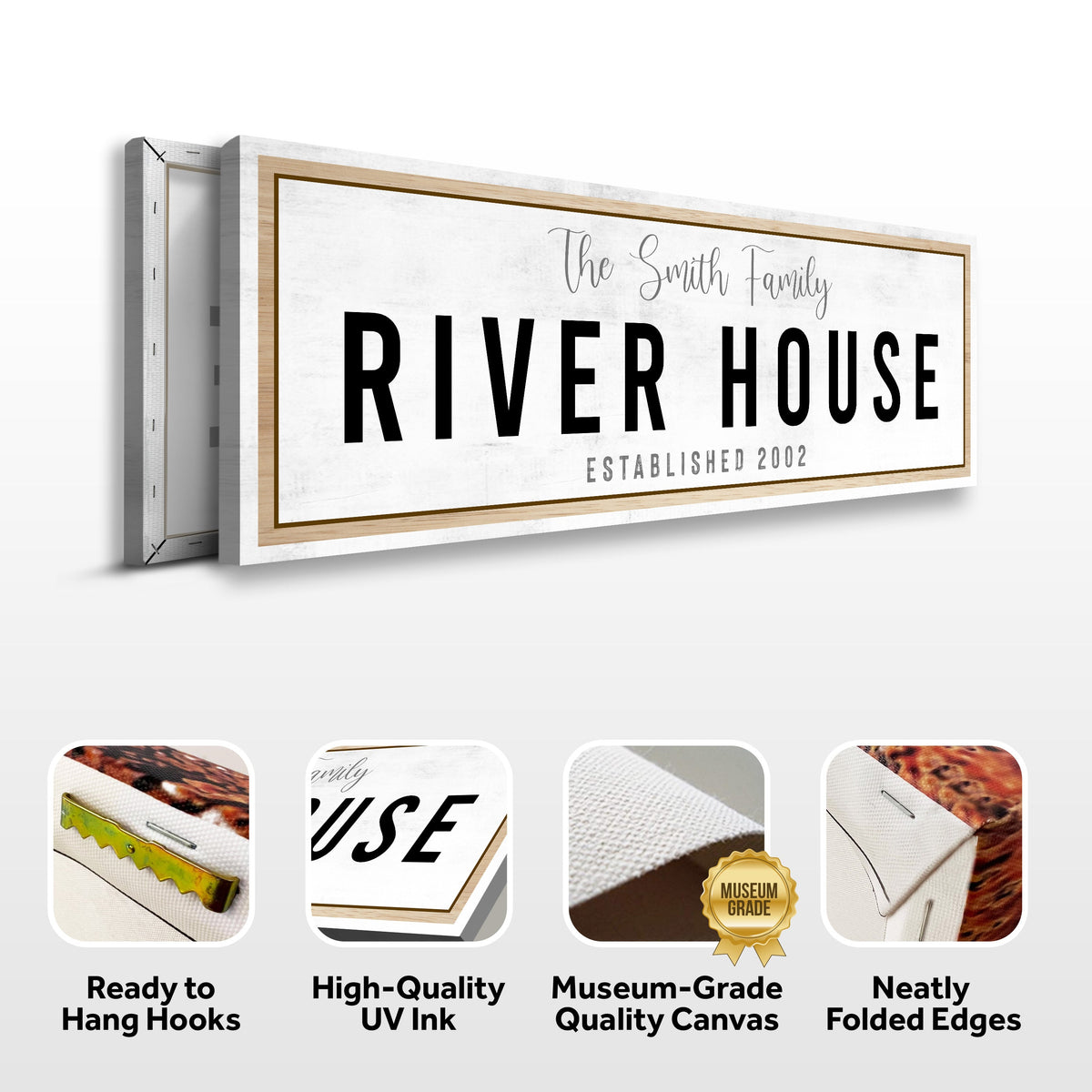 River House Sign canvas by Tailored Canvases with distressed white finish and wood frame on Tampa Home & Garden Store