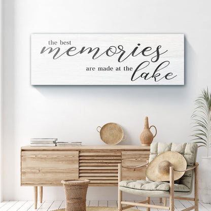Best Memories At The Lake Sign canvas by Tailored Canvases, whitewashed wall art with script on Tampa Home & Garden Store
