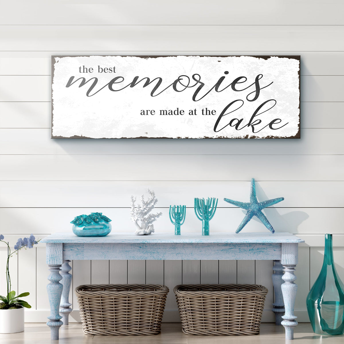 Best Memories At The Lake Sign Canvas by Tailored Canvases, distressed script on crafting canvas on Tampa Home & Garden Store