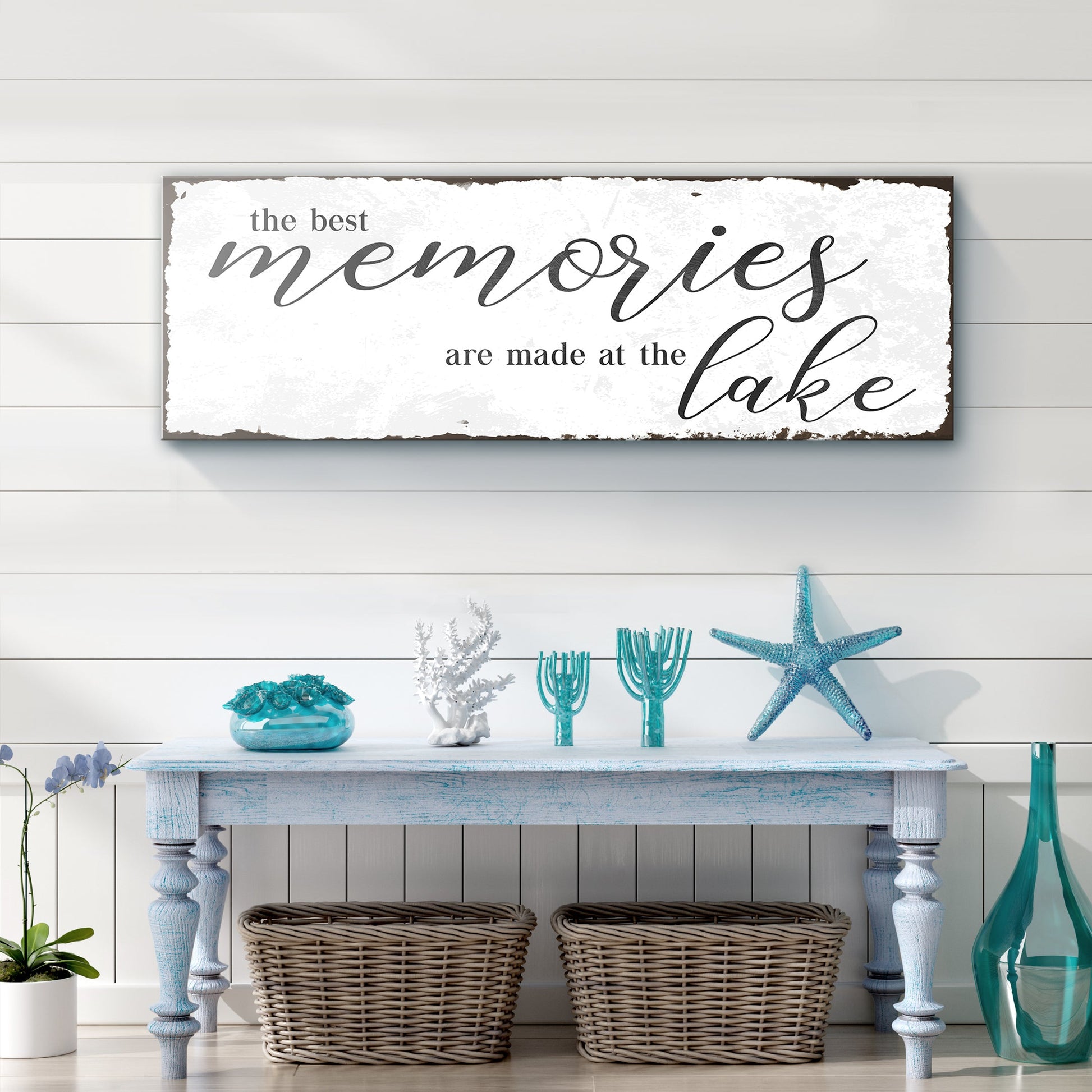 Best Memories At The Lake Sign Canvas by Tailored Canvases, distressed script on crafting canvas on Tampa Home & Garden Store