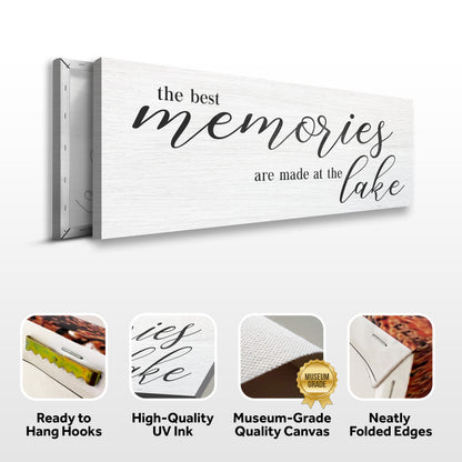 Best Memories At The Lake canvas sign by Tailored Canvases, whitewashed wood texture on Tampa Home & Garden Store
