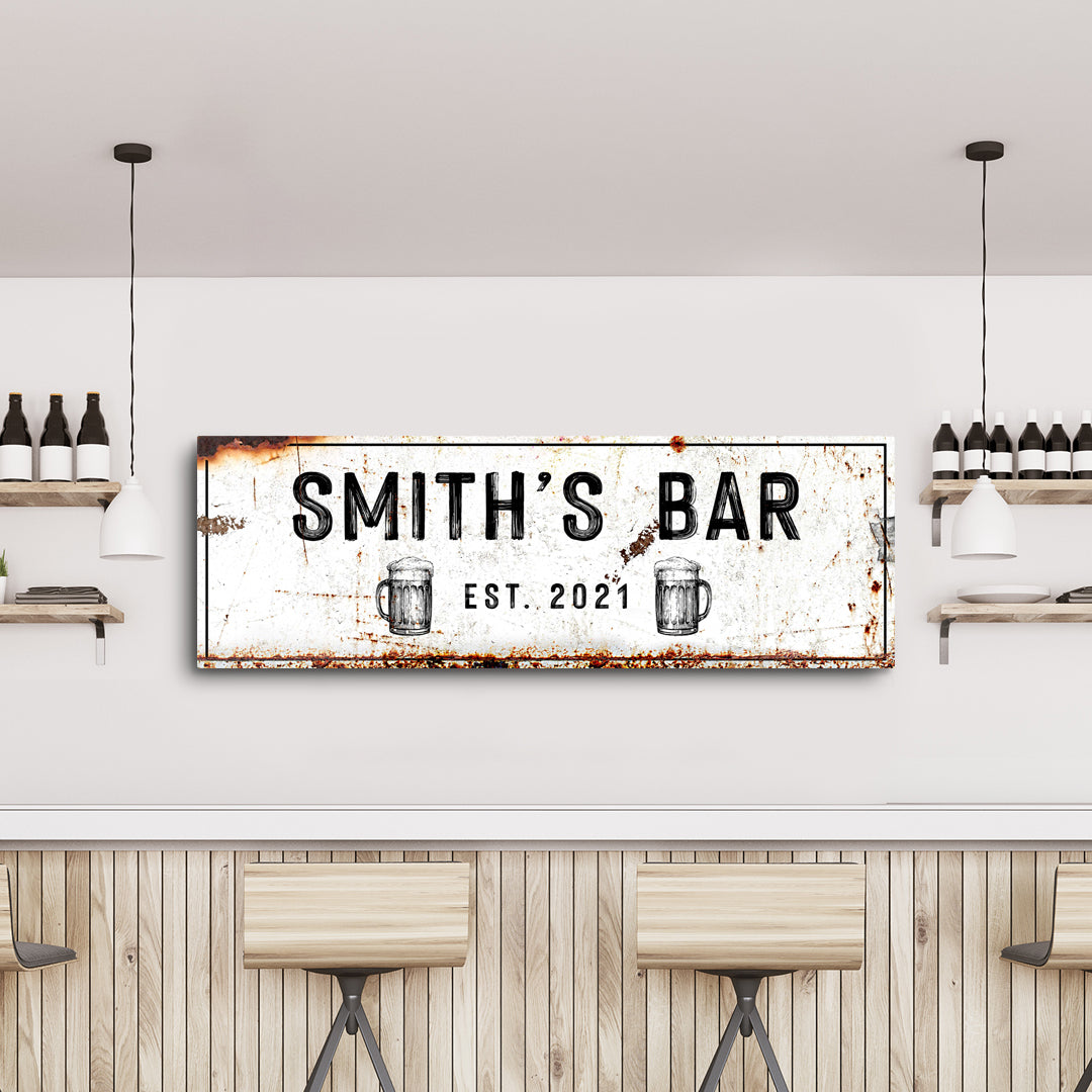 Family Bar Rustic Sign canvas by Tailored Canvases, weathered metal-look sign with beer mugs on Tampa Home & Garden Store