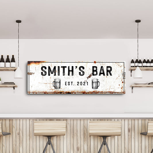 Family Bar Rustic Sign canvas by Tailored Canvases, weathered metal-look sign with beer mugs on Tampa Home & Garden Store