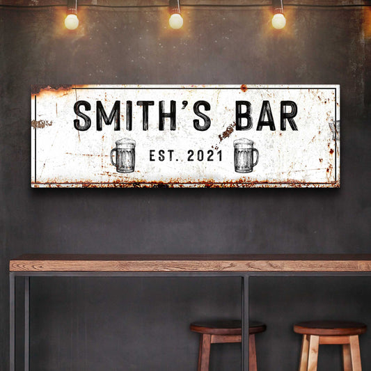 Family Bar Rustic Sign canvas by Tailored Canvases, white with black lettering and beer mugs on Tampa Home & Garden Store