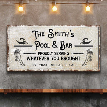 Personalized Rustic Pool Sign canvas by Tailored Canvases with distressed vintage finish on Tampa Home & Garden Store