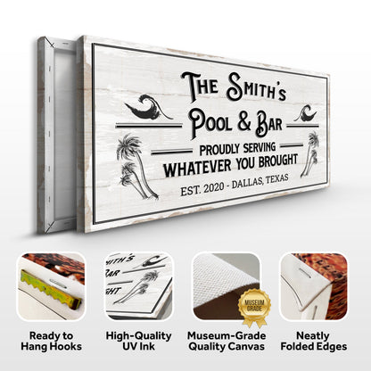 Personalized rustic pool and bar sign canvas by Tailored Canvases with vintage wood panel look on Tampa Home & Garden Store