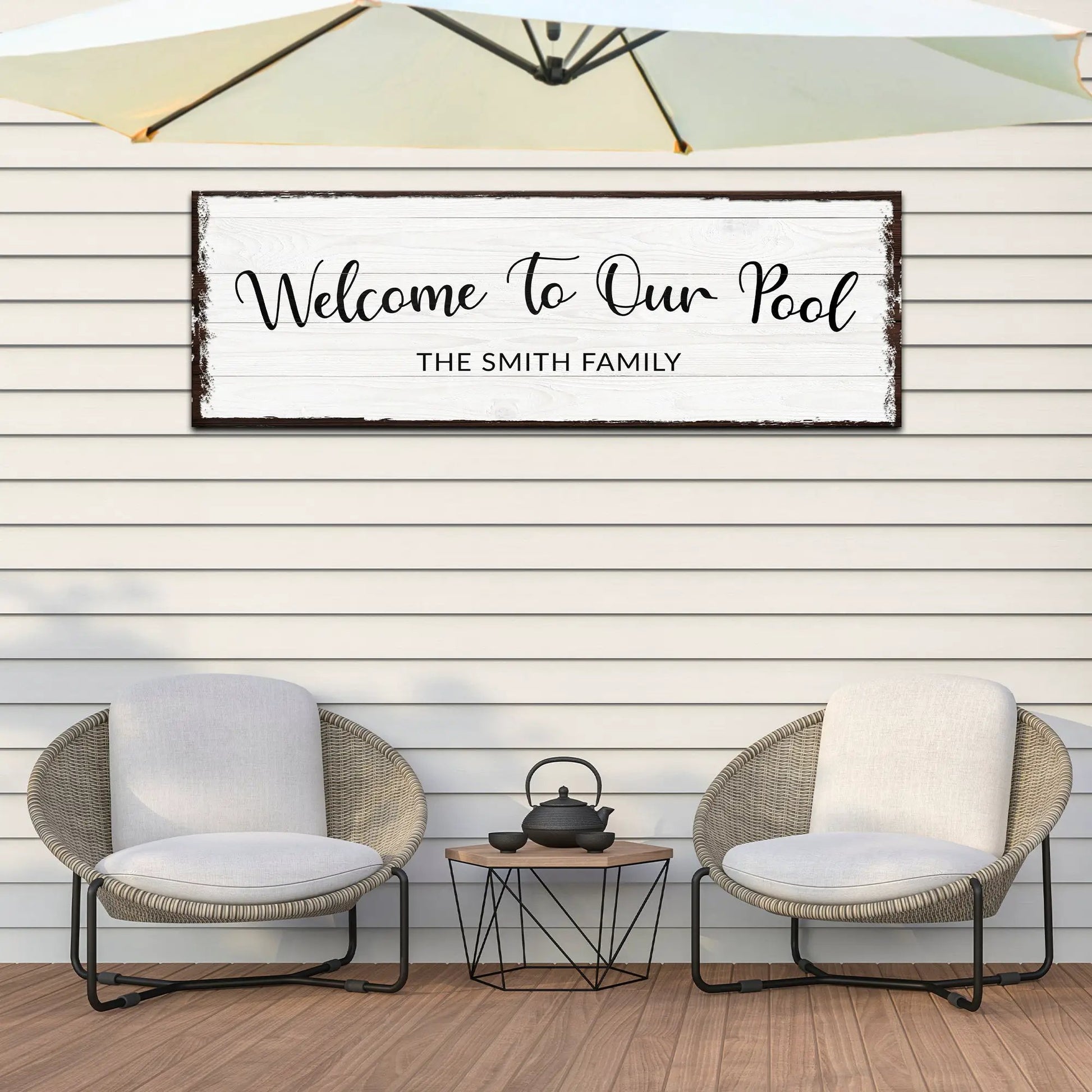 Welcome To Our Pool sign on canvas with rustic frame Tailored Canvases Crafting Canvas on Tampa Home & Garden Store