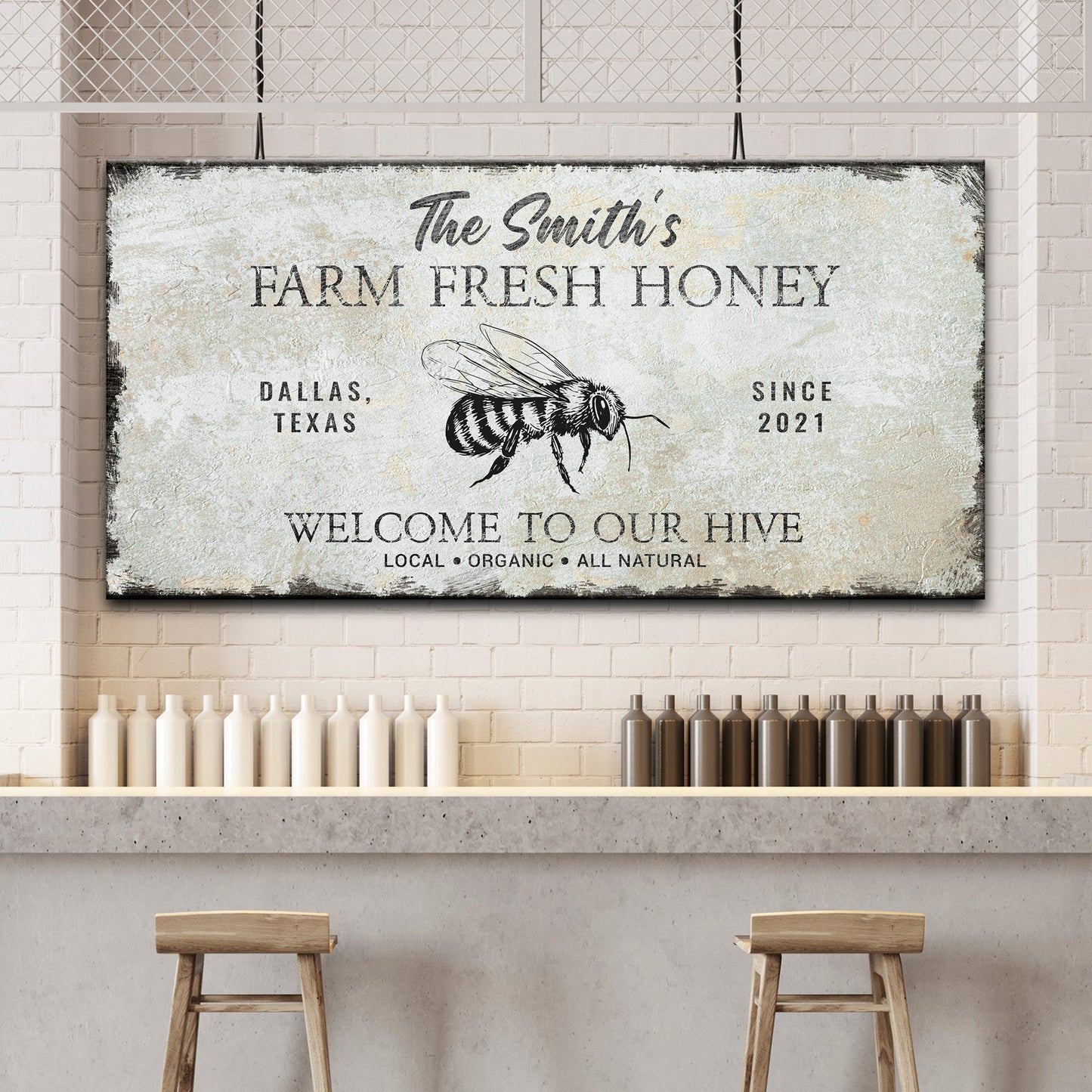 Family Farm Fresh Honey Sign canvas by Tailored Canvases, bee illustration crafting canvas on Tampa Home & Garden Store