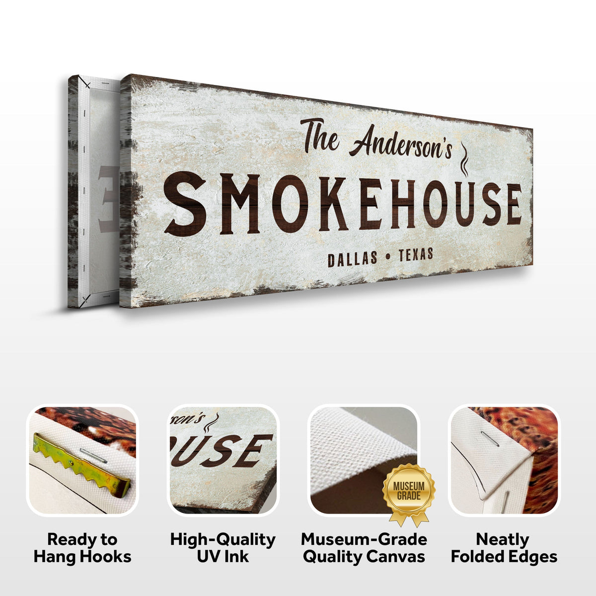 Family Smokehouse Sign crafting canvas by Tailored Canvases in weathered beige rustic look on Tampa Home & Garden Store