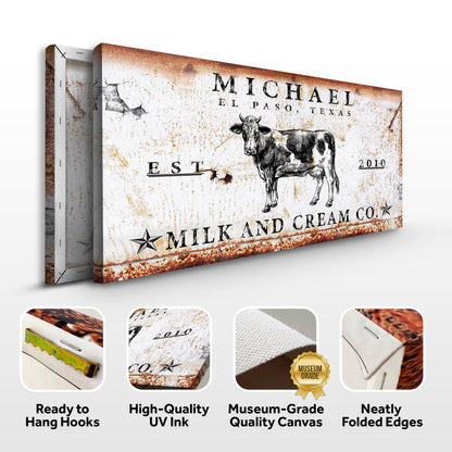 Milk and Cream Co sign canvas with rusted vintage texture by Tailored Canvases on Tampa Home & Garden Store