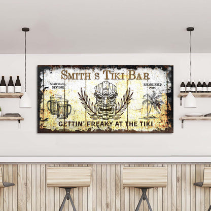 Canvas sign Smith's Tiki Bar by Tailored Canvases, home bar decor with tropical vibe on Tampa Home & Garden Store