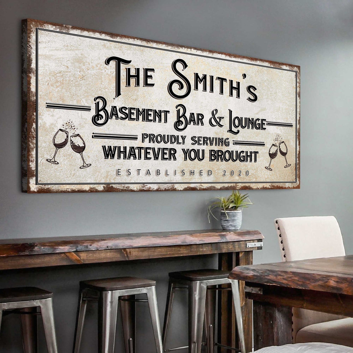 Basement Bar And Lounge Sign X canvas by Tailored Canvases, distressed rustic look on Tampa Home & Garden Store