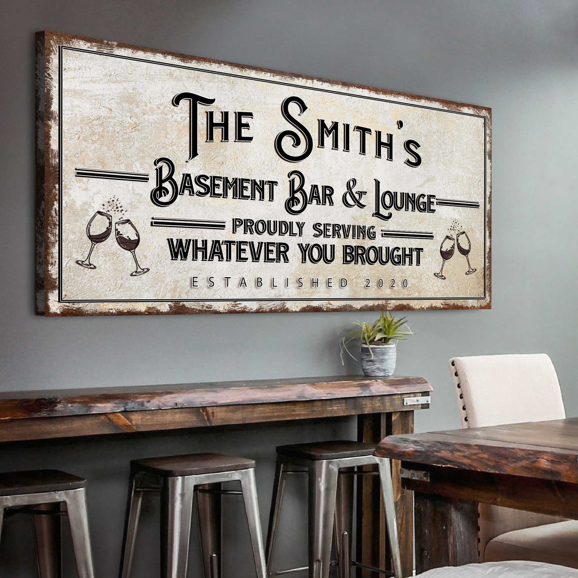 Basement Bar And Lounge Sign X canvas by Tailored Canvases, distressed rustic look on Tampa Home & Garden Store