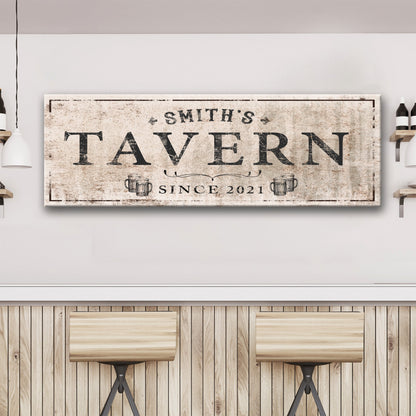 Family Tavern Sign canvas with distressed beige backdrop, bold TAVERN lettering and SMITH'S top on Tampa Home & Garden Store