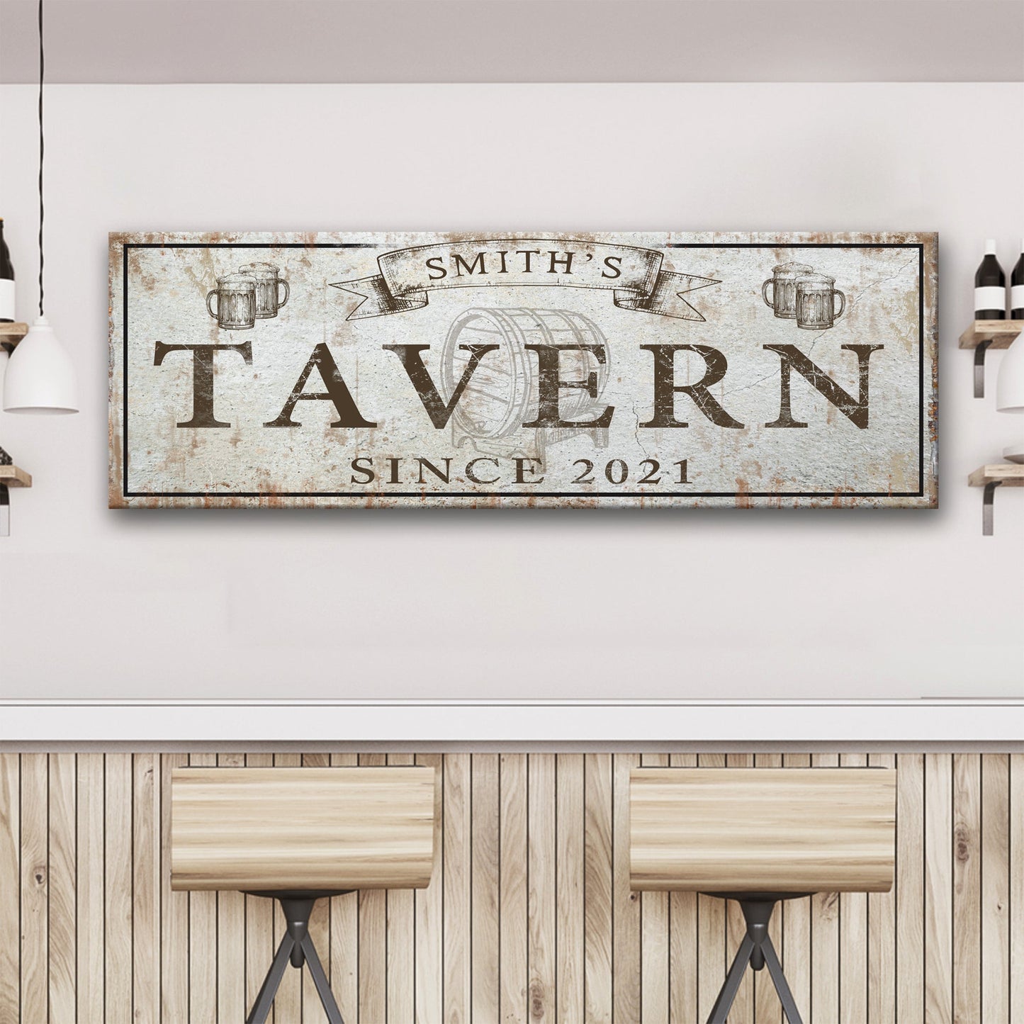 Family Tavern Sign canvas by Tailored Canvases with distressed tavern motif and beer mugs on Tampa Home & Garden Store